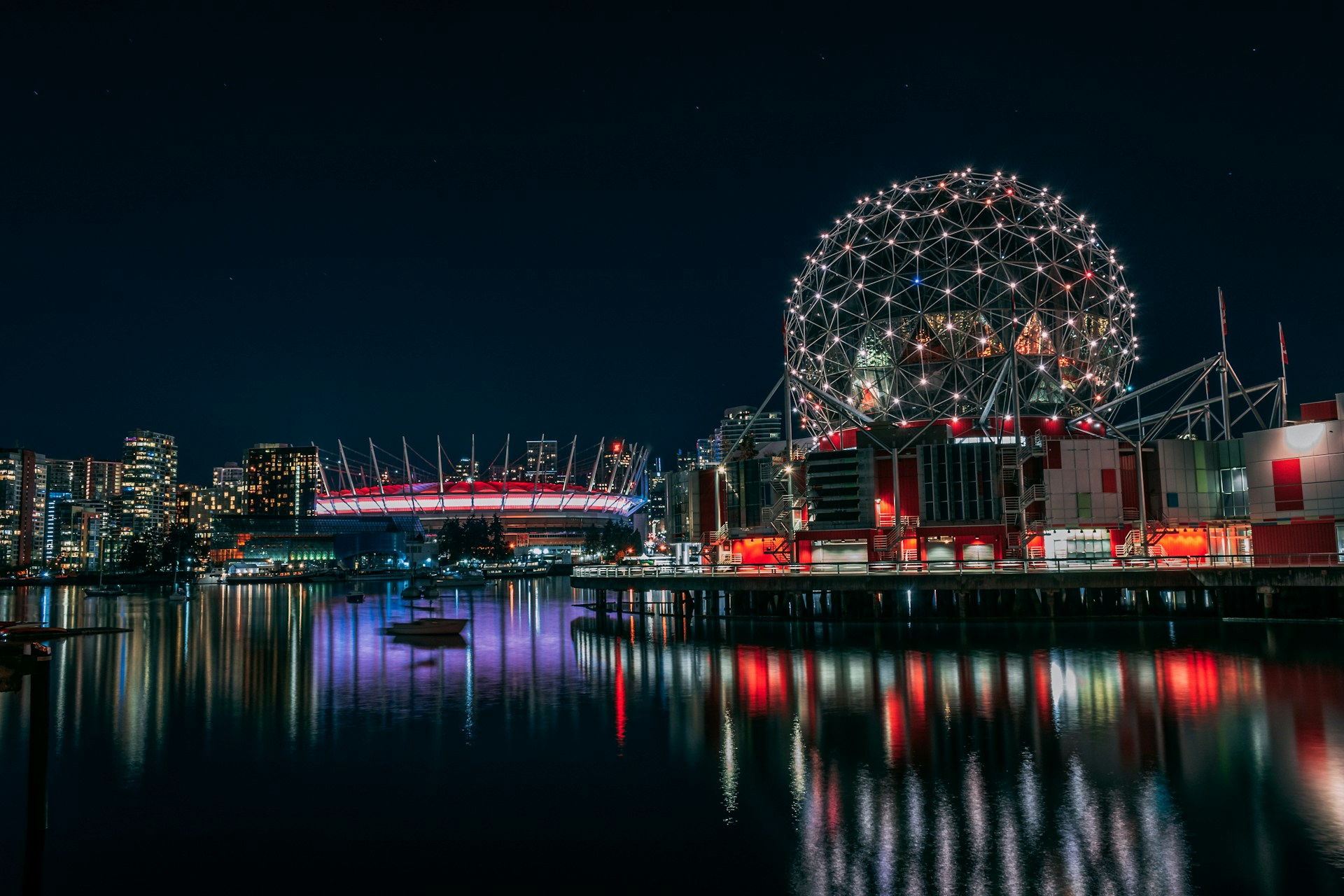 Nighttime cityscape of Vancouver