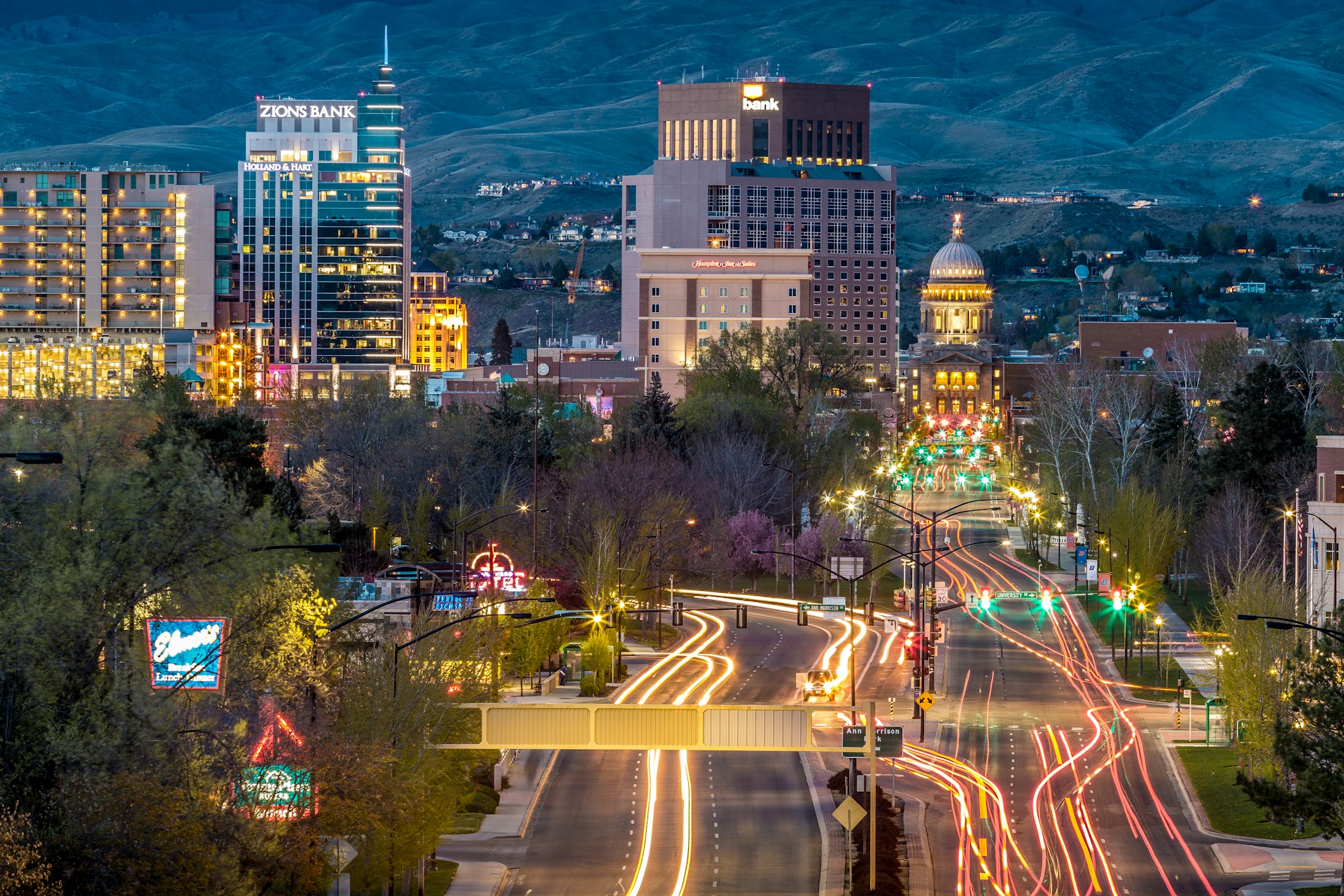 A road at night in Boise, Idaho
