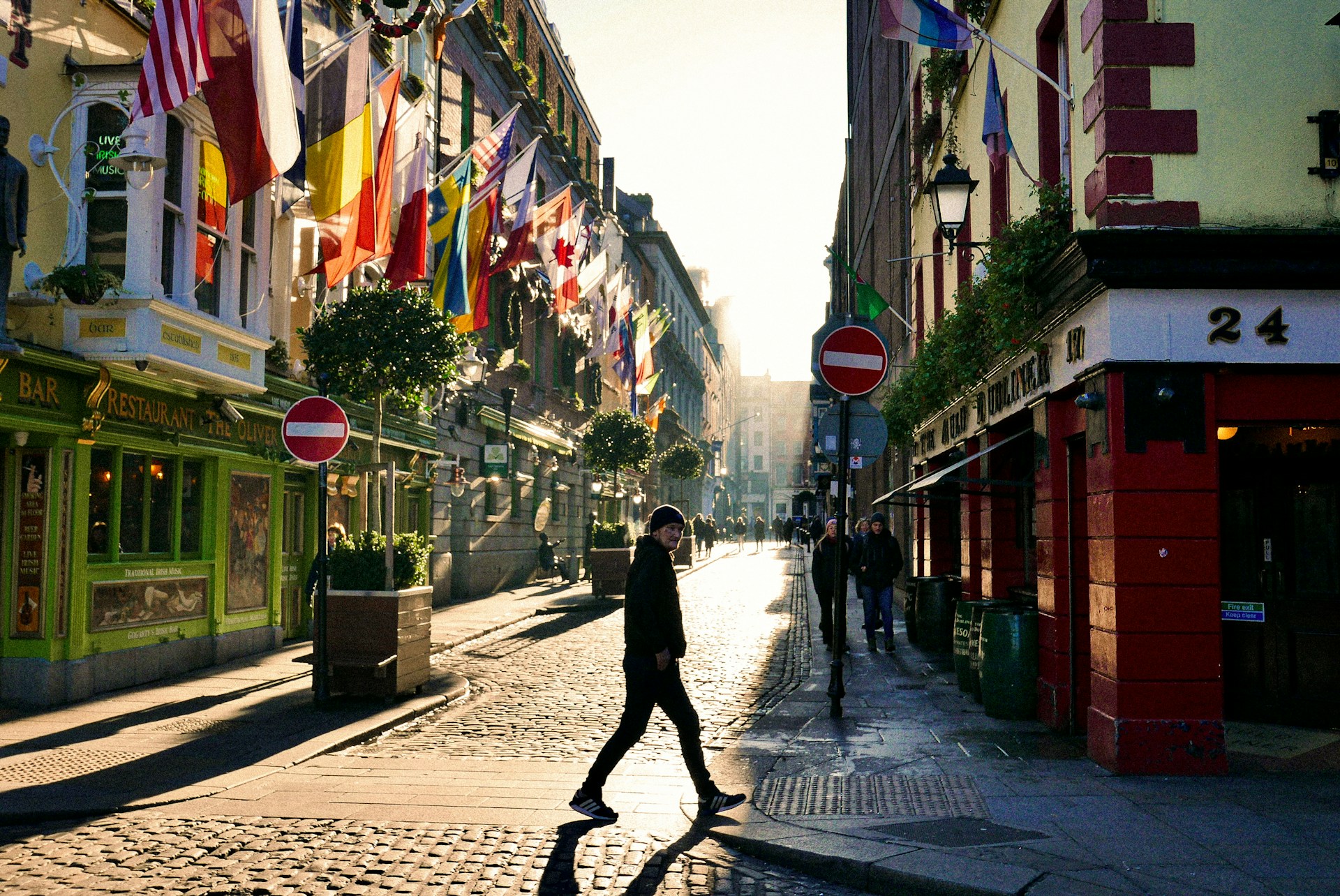 A street in Dublin at sunrise