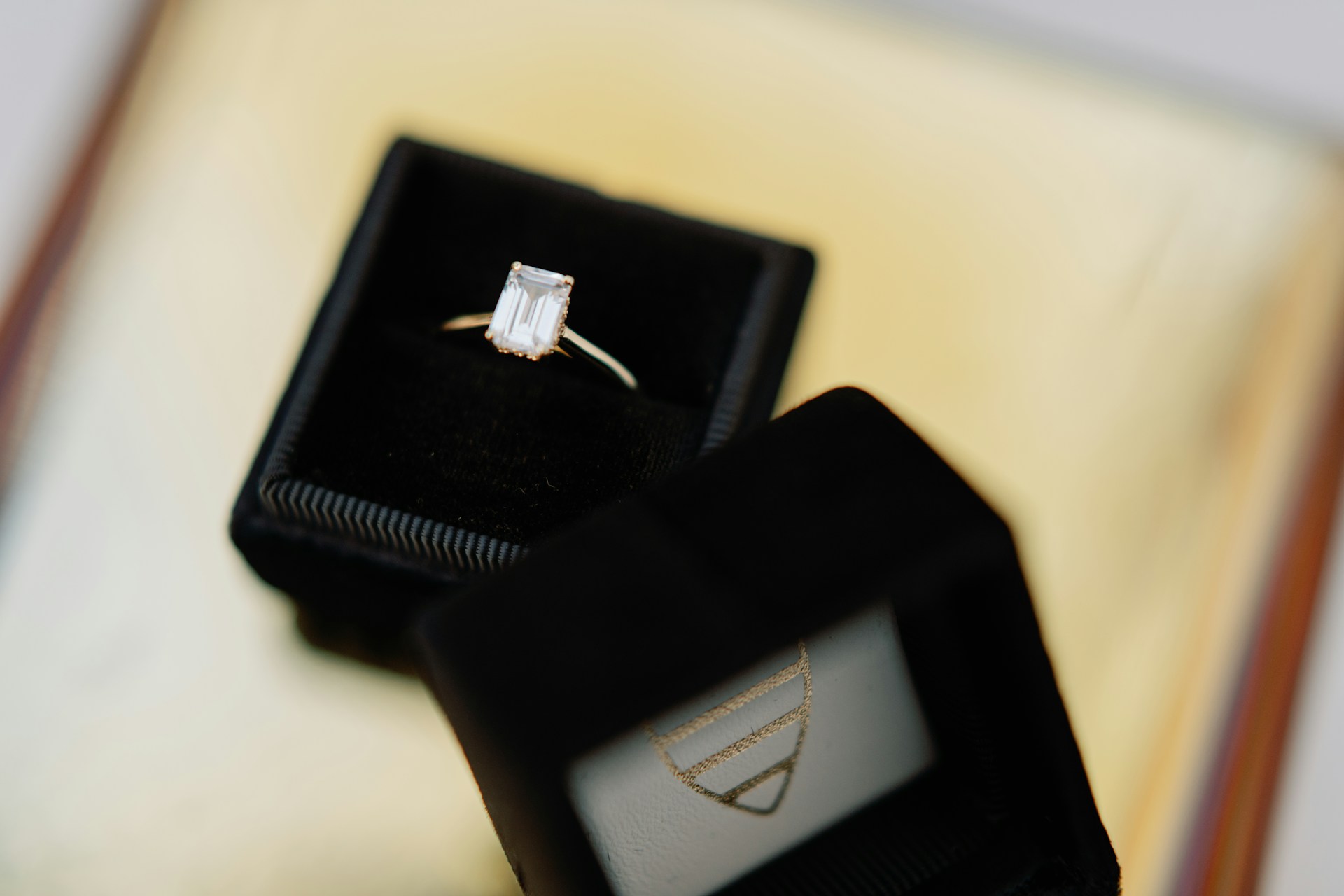 An engagement ring in an open box