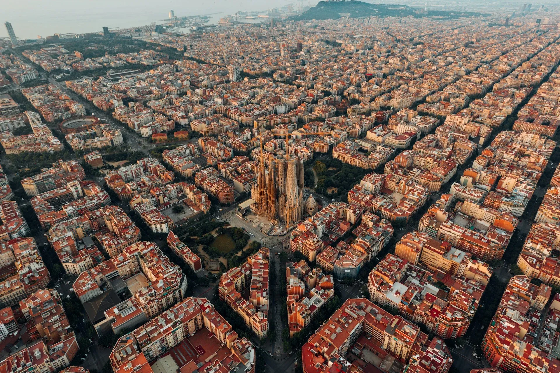 Barcelona's grid layout, with the Sagrada Familia in the centre